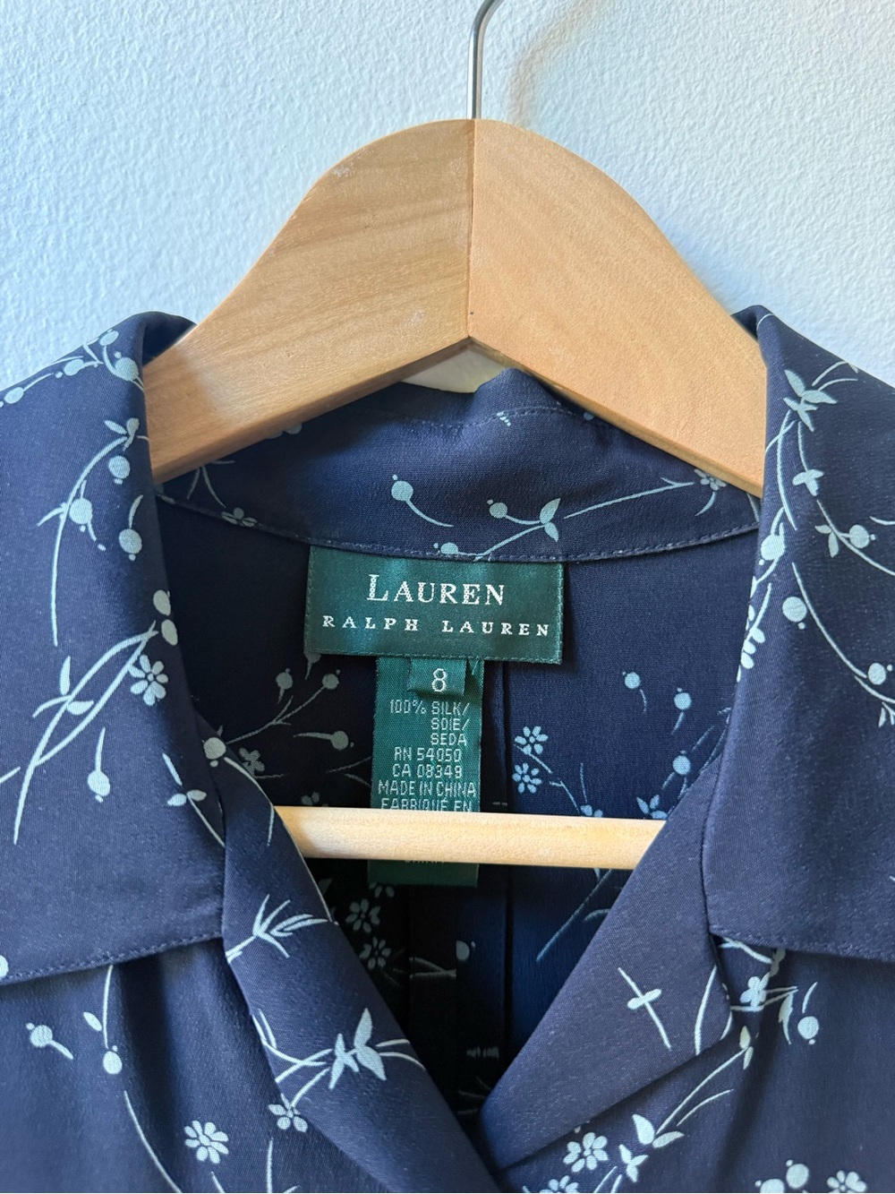 Lauren Ralph Lauren 100% Silk Navy Floral Button-Down Maxi Shirt Dress - Picture 3 of 6